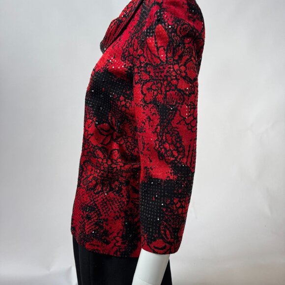St. John Vintage Evening Red & Black Floral Sequin Knit Top Size Small - Picture 16 of 16
